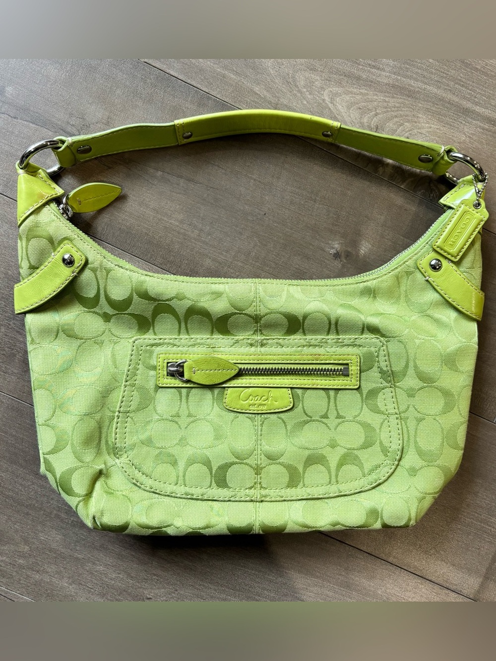 RARE Vintage Authentic Coach Penelope Lime Green Signature Hobo Bag F14690